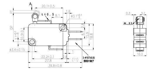 Microinterruptor con palanca de rodillo corta NV-16G/21G