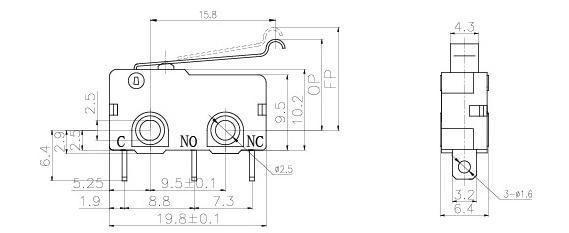 Mini interruptor con palanca arco NL-5W/10W