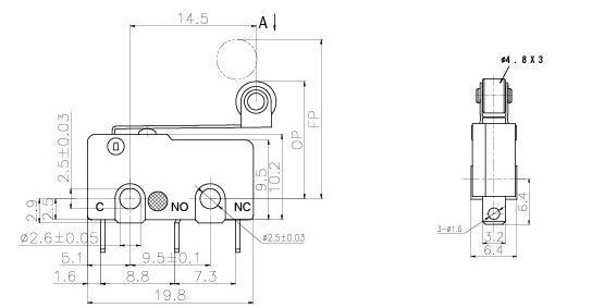 Microinterruptor  con palanca de rodillo NS-5G/10G