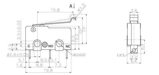 Micro interruptor con palanca arco NS-5W/10W